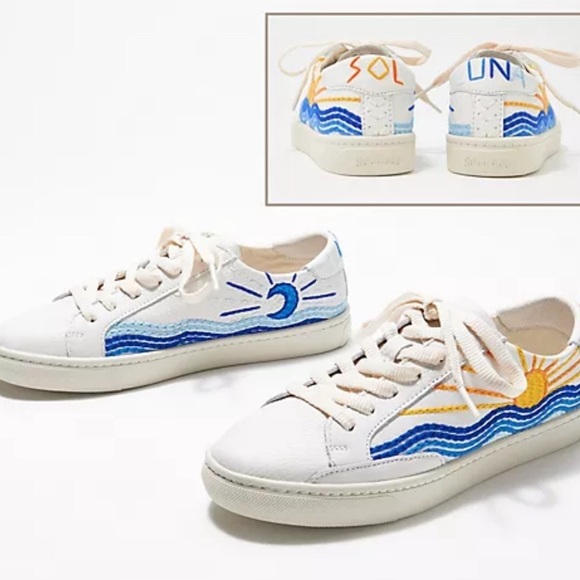 Soludos Leather Lace-Up Embroidered Sneakers size 7 - Picture 1 of 7